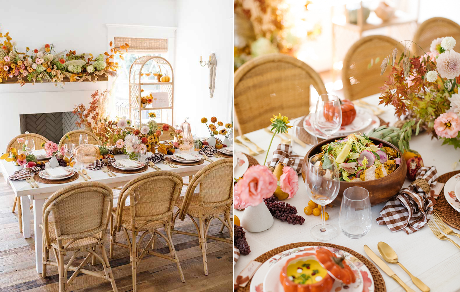 Rustic fall tablescape with florals and berries