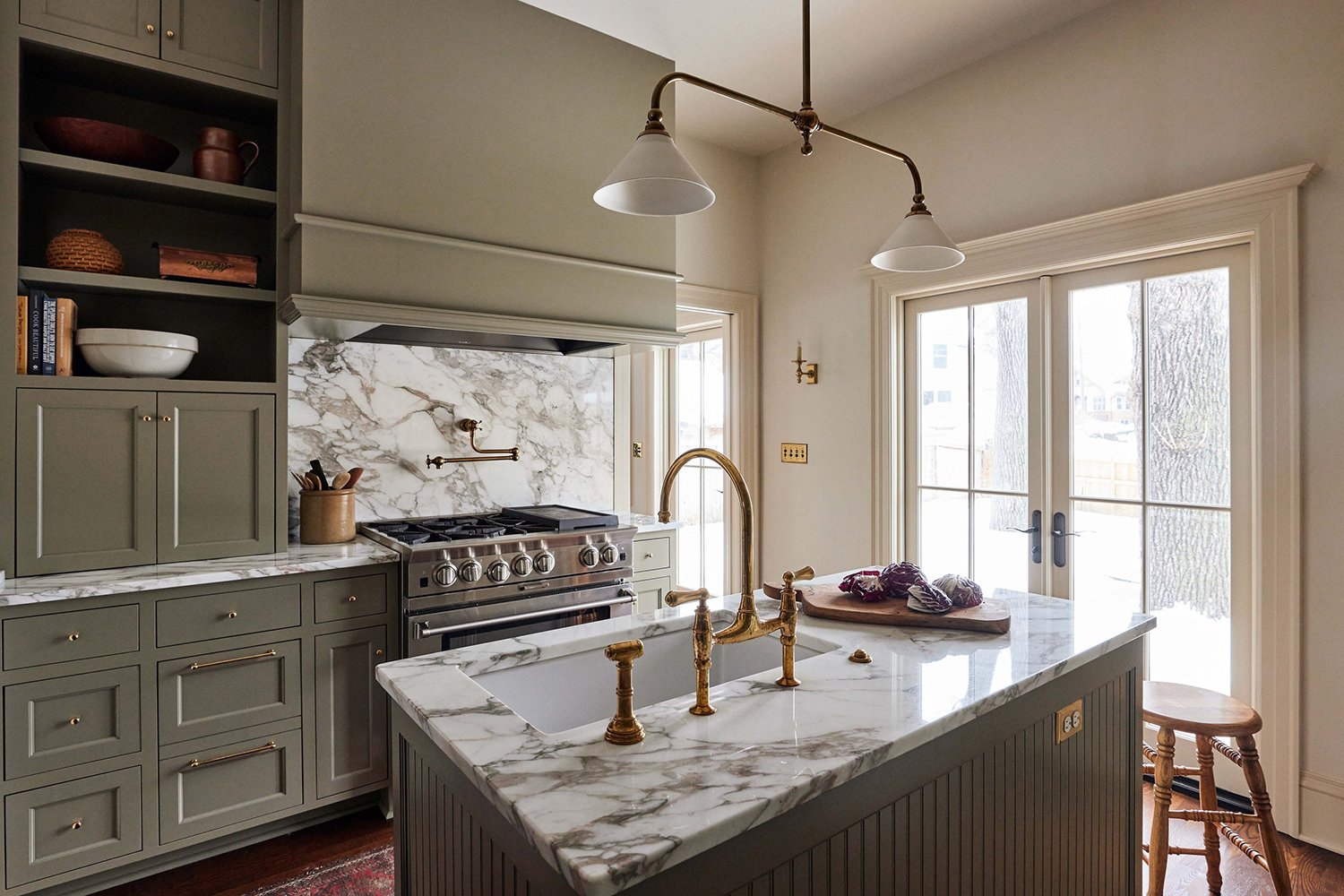 light-olive-green-cabinets-with-white-countertops Light Olive Green Cabinets with White Countertops