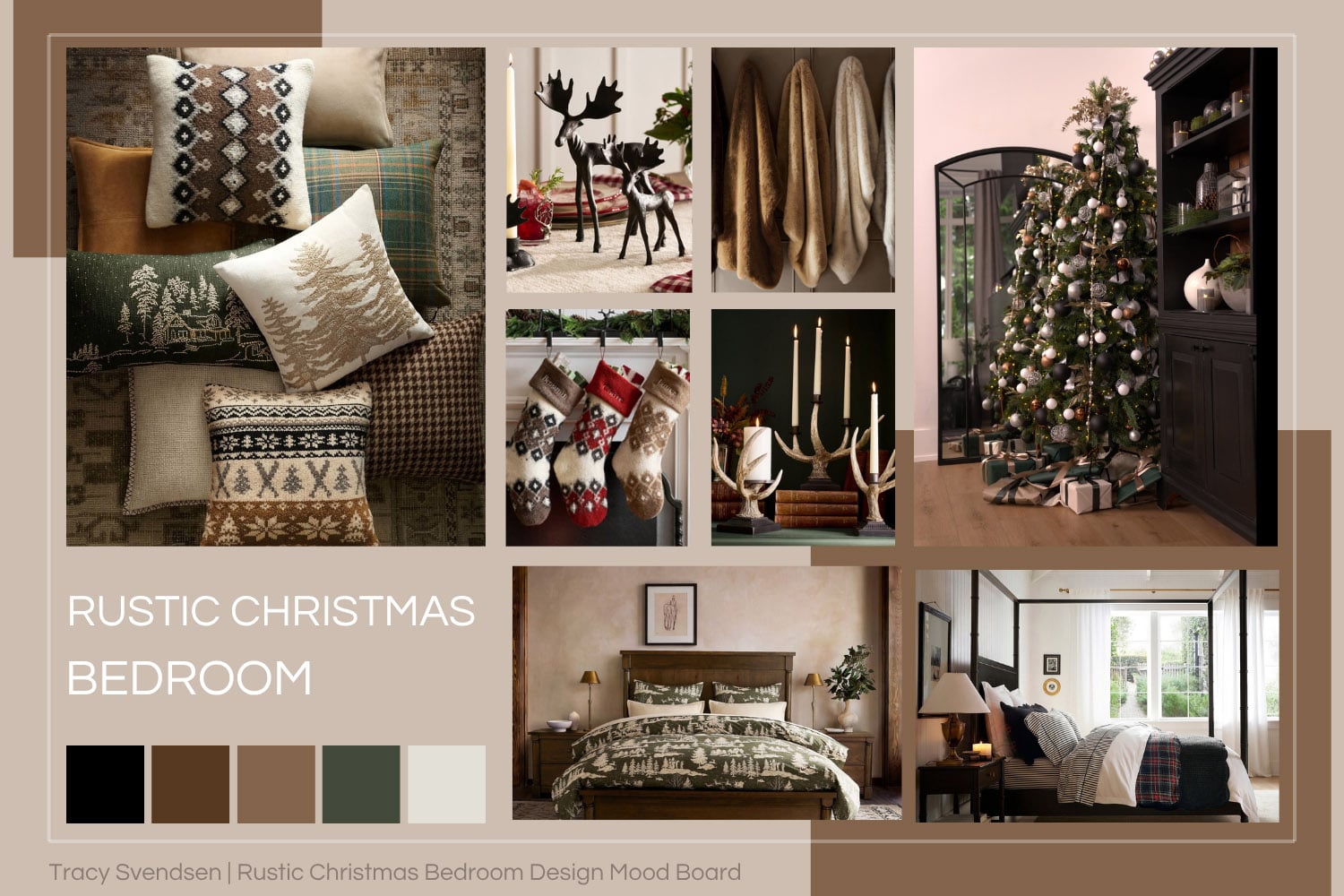 Rustic Christmas bedroom mood board designed by Interior designer, Tracy Svendsen