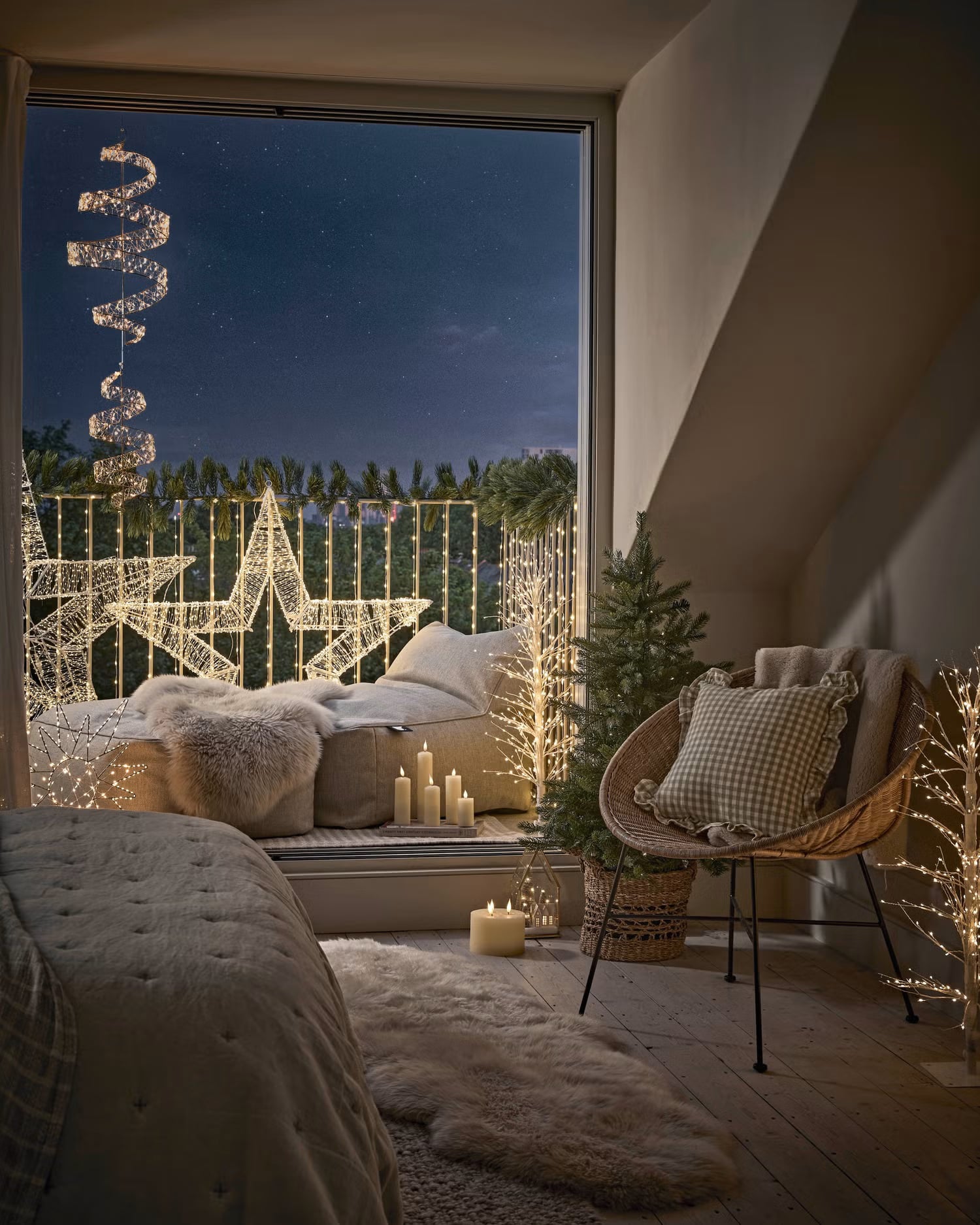 Outdoor lighting on a Scandinavian style deck