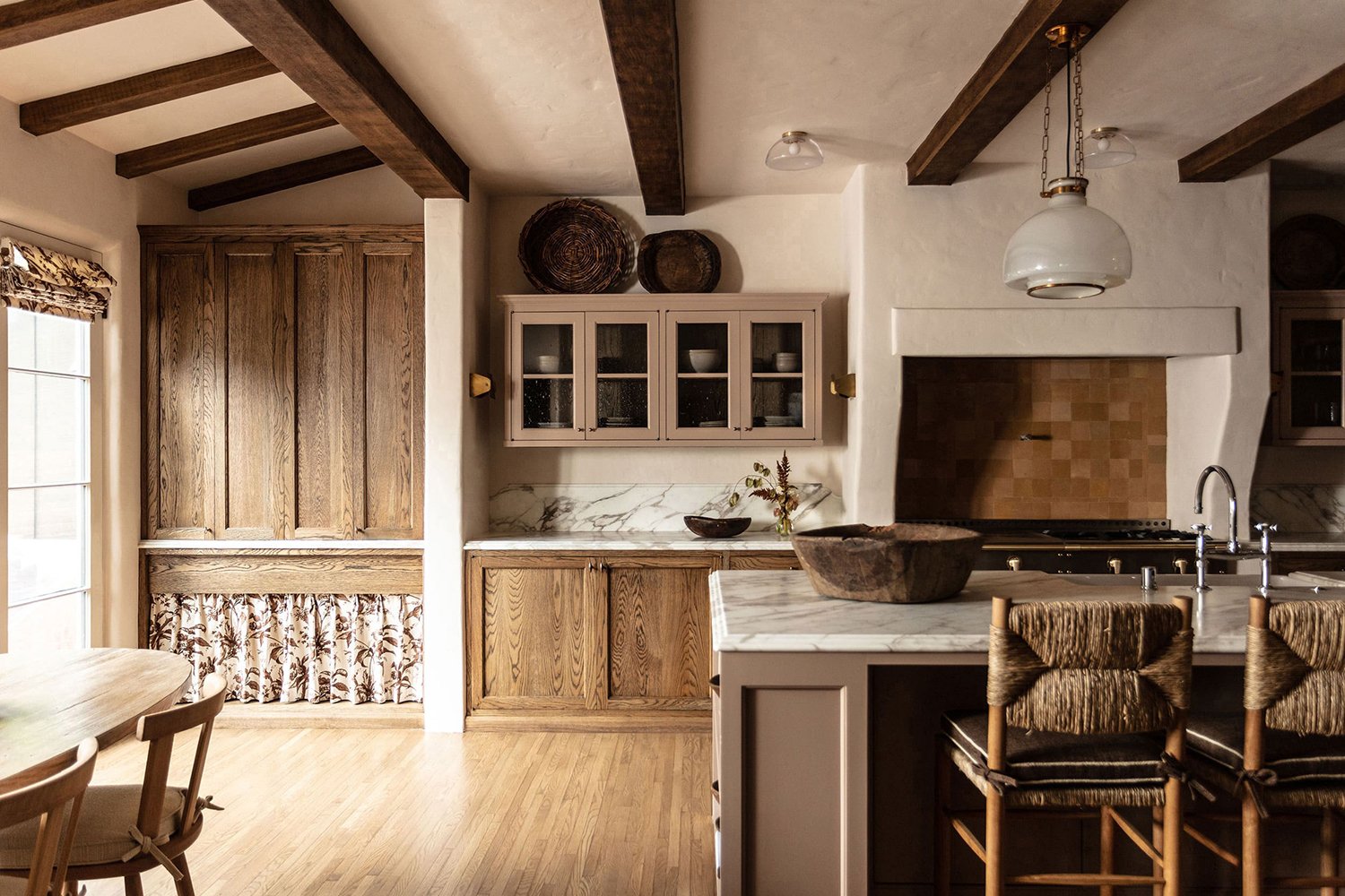 wood-and-taupe-kitchen-cabinets Wood & Taupe Two-Tone Kitchen Cabinets