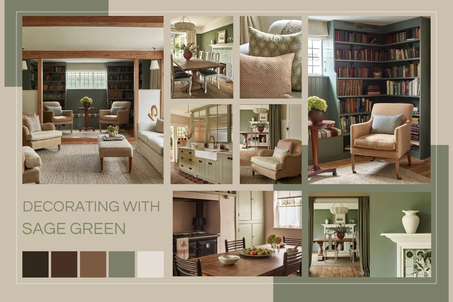 Decorating with sage green mood board of all rooms in the home
