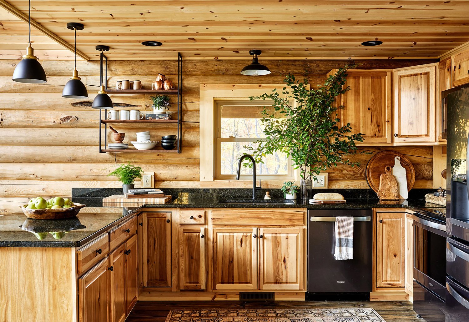 handcrafted-log-home-rustic-kitchen Handcrafted Log Home Rustic Kitchen with Black Accents