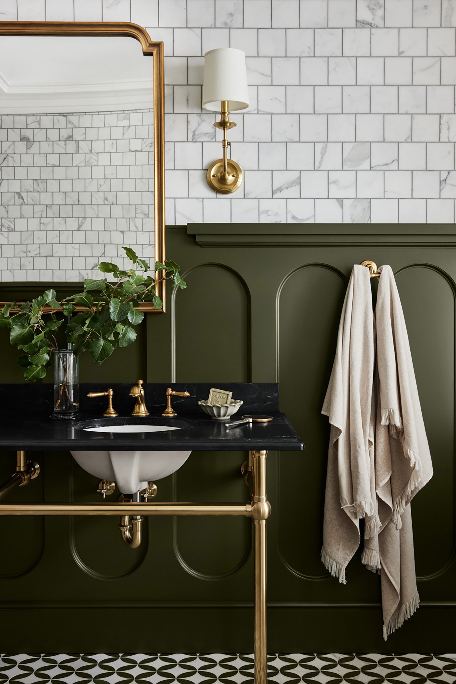 Powder Room with Green & Black Accents