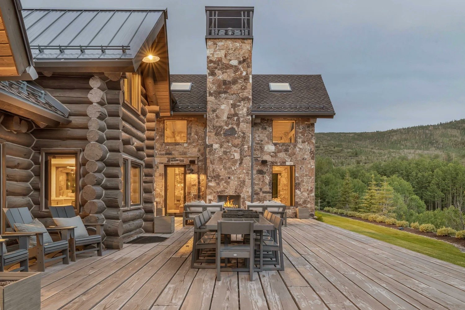 Handcrafted Log Home Outdoor Deck Area