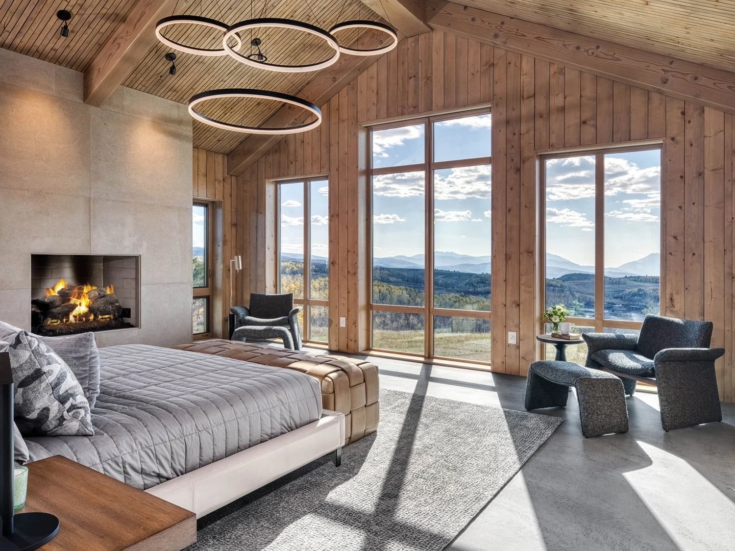 Mountain Bedroom with Contemporary Lighting