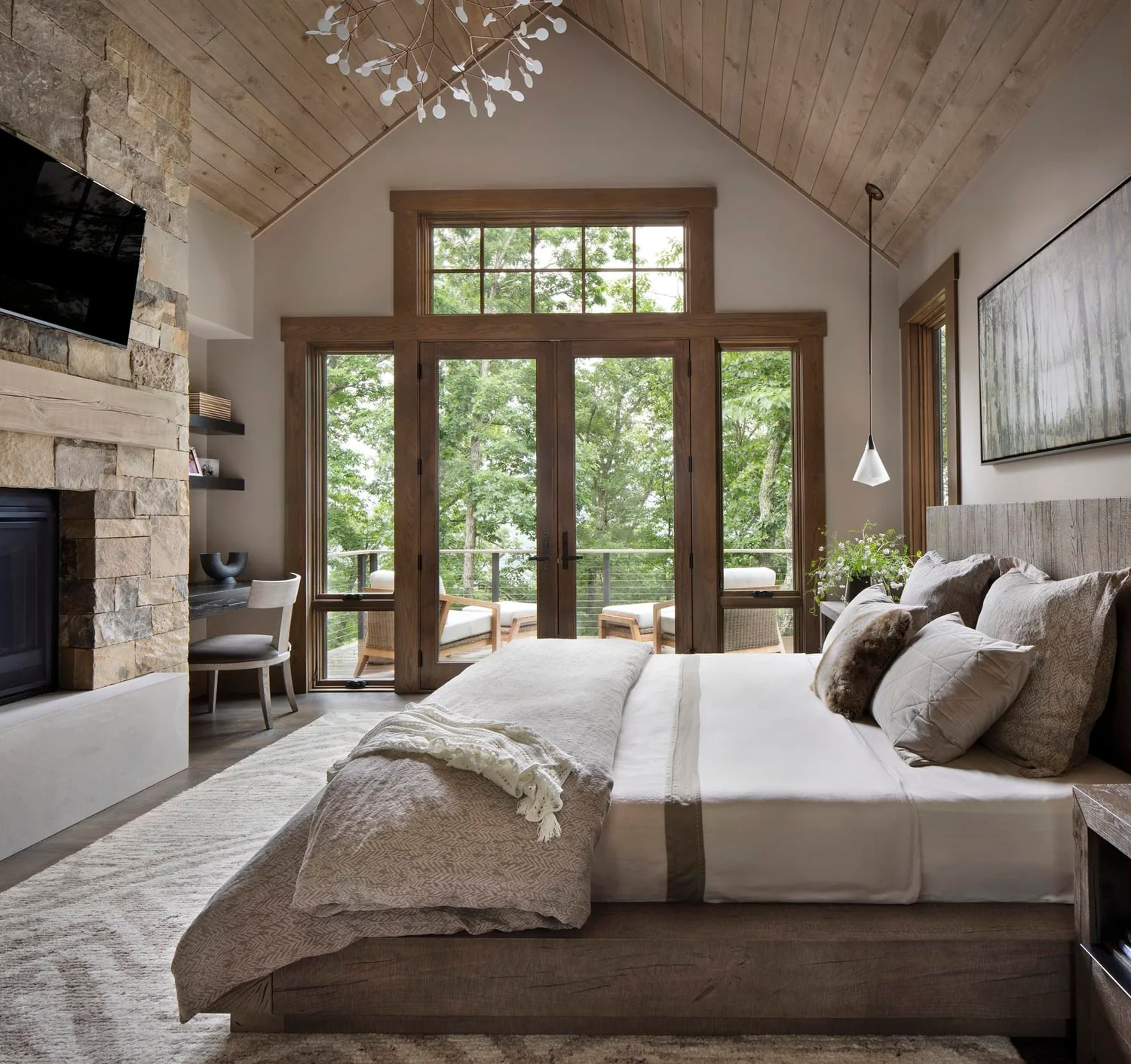 Mountain Bedroom with Vaulted Wood Ceiling