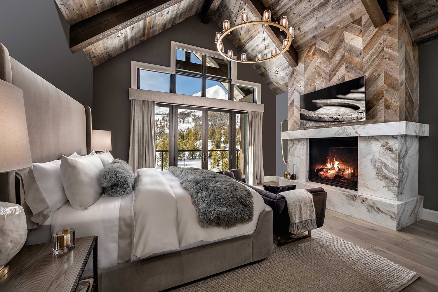 Ski-Lodge Bedroom with Faux Fur Pillows & Throws