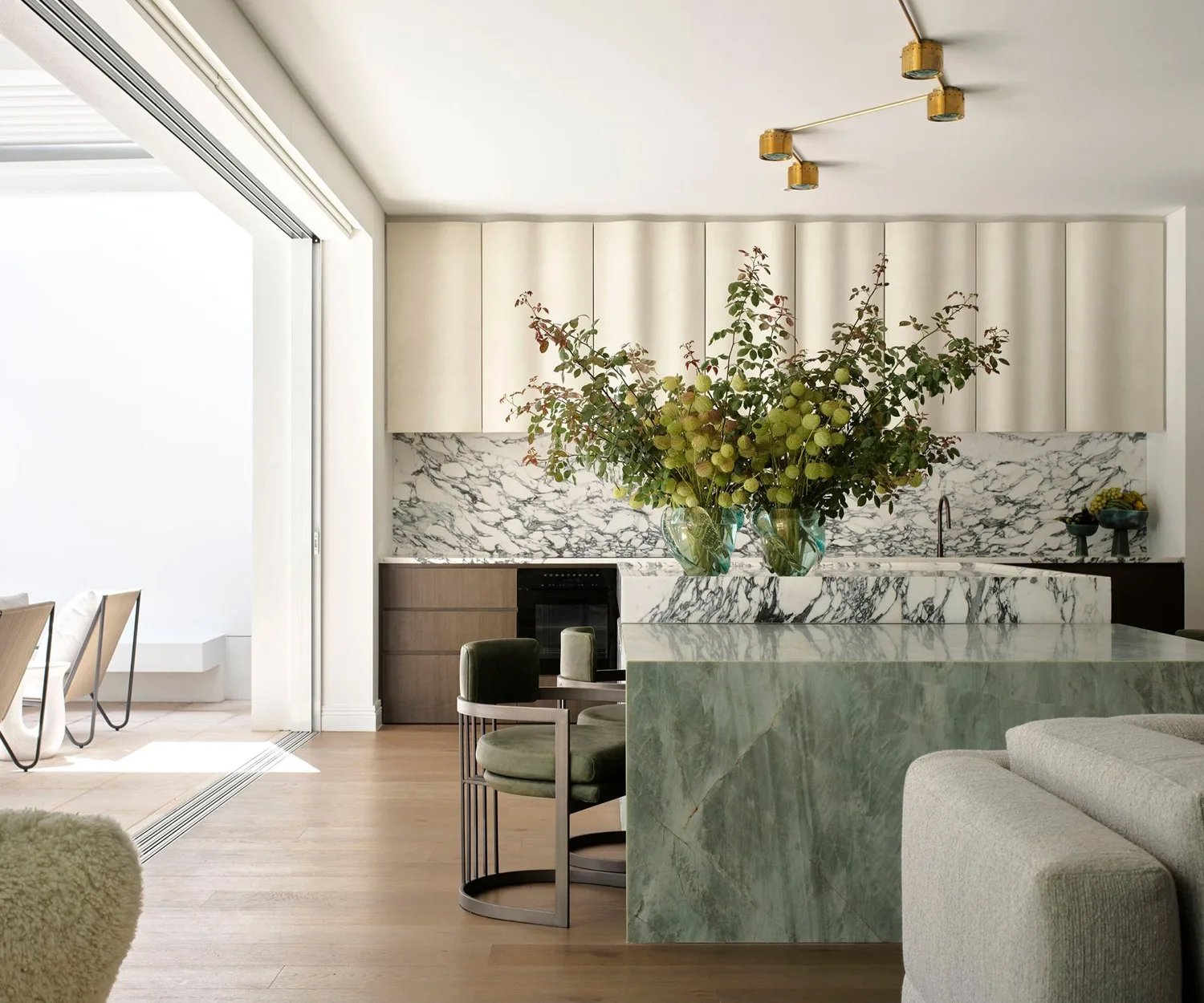 Contemporary Kitchen With Green Stone Island