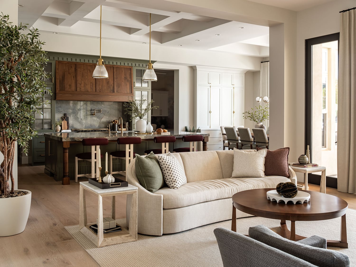 kitchen-with-green-cabinets-and-wood-range-hood Kitchen with Green Cabinets & Wood Range Hood