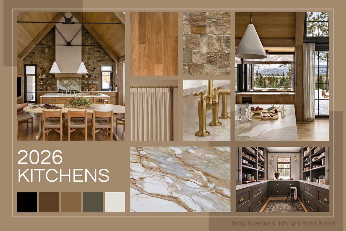 Designer-interpreted mood board illustrating how modern farmhouse kitchens are evolving in 2026.