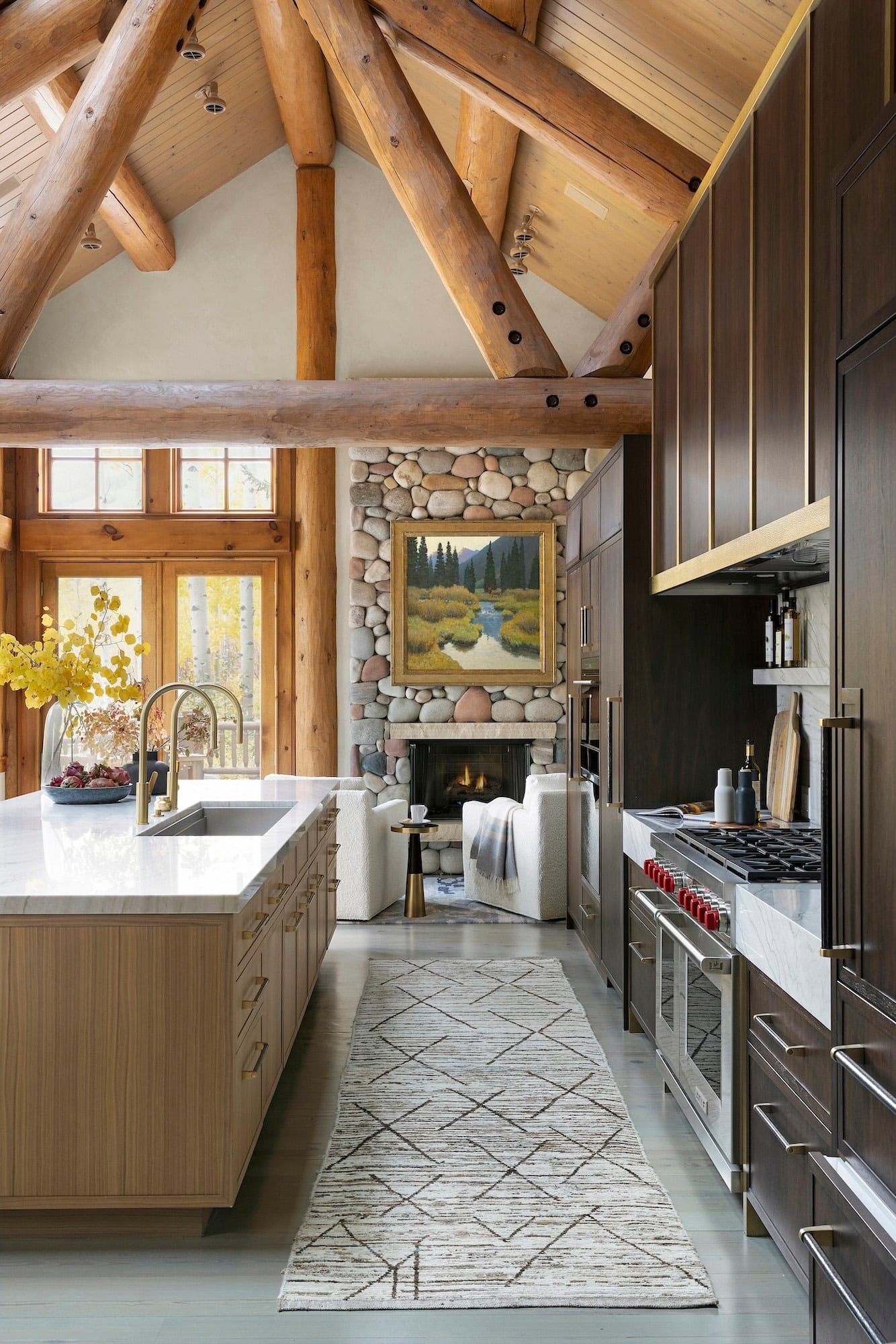 Modern Western Living Room in a Handcrafted Log Home