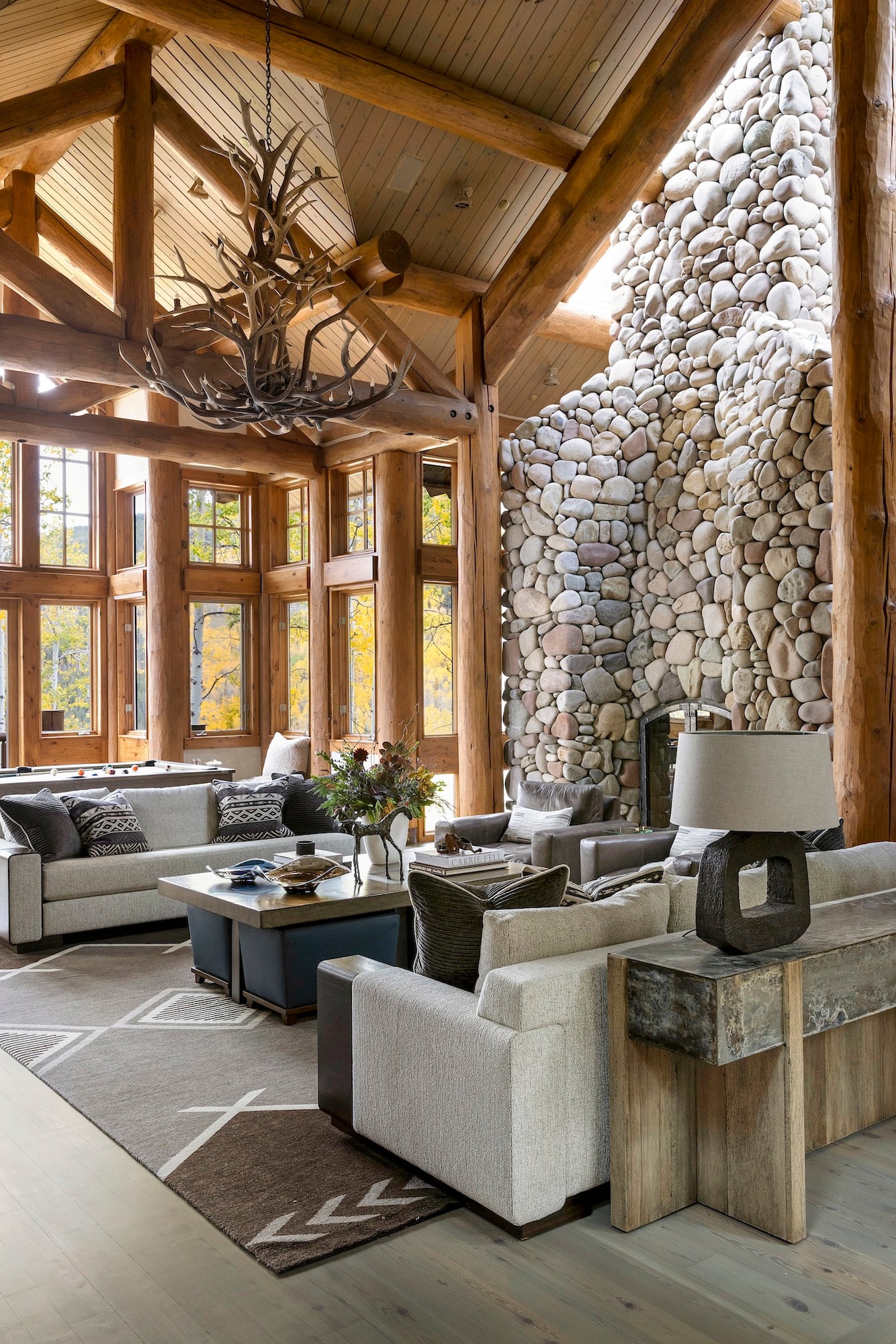 Modern Western Living Room in a Handcrafted Log Home