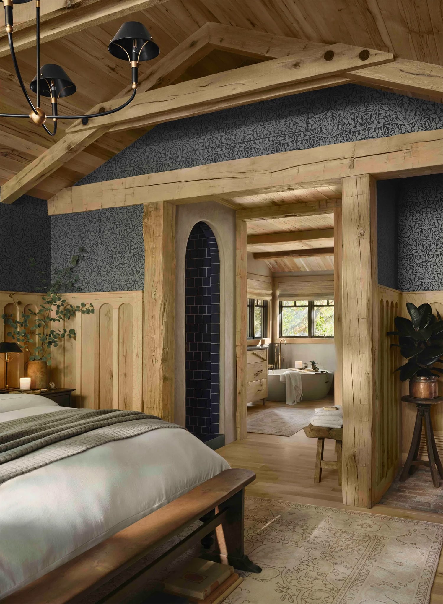 Chip & Joanna Gaines Colorado primary bedroom and ensuite.